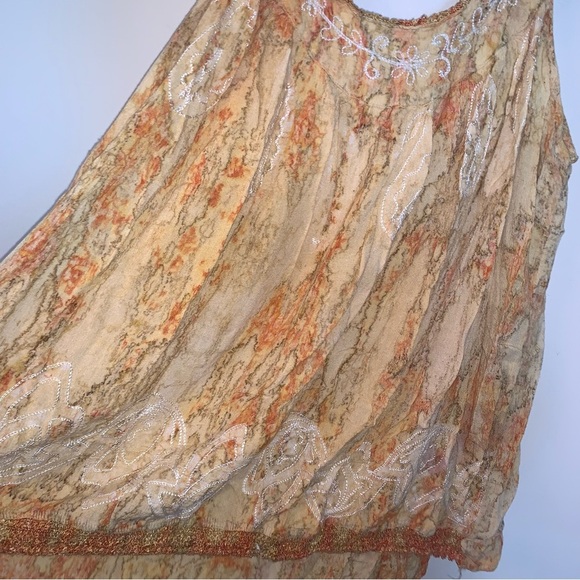 Bohemian Lace Accent Women's Tank Top Orange Tan - Picture 7 of 10